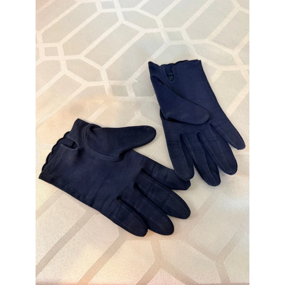 Unbranded Vintage Style Gloves Women One Size Navy Blue Excellent Scalloped Cuff